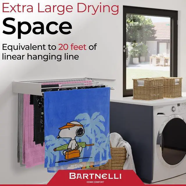 Alt view image 7 of 7 - Bartnelli Wall Mounted Laundry Drying Rack for Clothes | Made in Europe with Patented Foldable Design for Maximum Space-Saving Efficiency, Collapsible Clothing Racks for Indoor and Outdoor