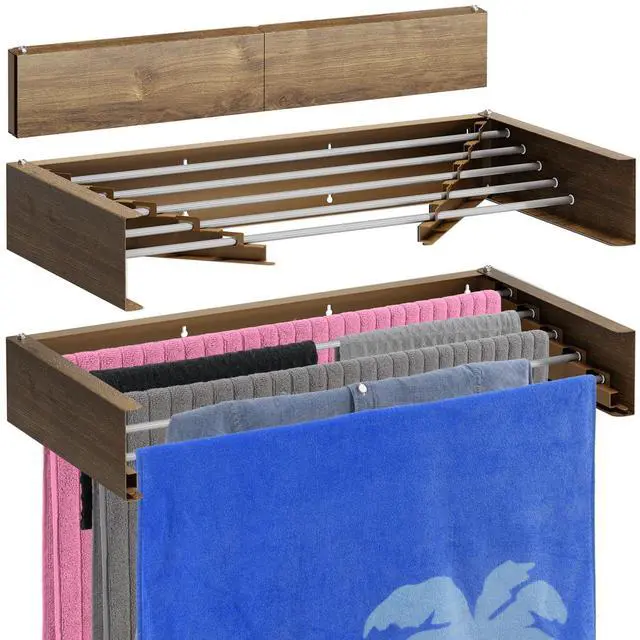 Main image of Bartnelli Wall Mounted Clothes Drying Rack for Laundry | Collapsible Clothing Racks for Indoor and Outdoor Use | Patented Foldable Design for Space-Saving Efficiency (28 Wood)