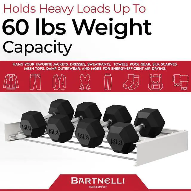 Alt view image 5 of 7 - Bartnelli Wall Mounted Laundry Drying Rack for Clothes | Made in Europe with Patented Foldable Design for Maximum Space-Saving Efficiency, Collapsible Clothing Racks for Indoor and Outdoor