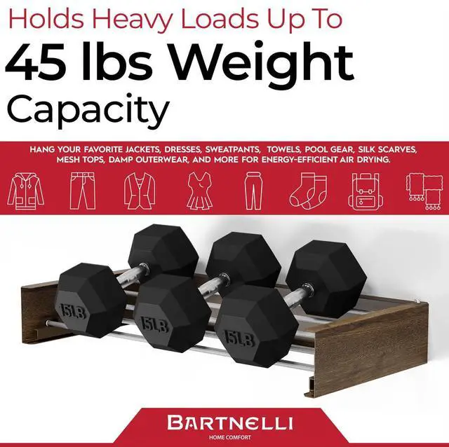 Alt view image 4 of 5 - Bartnelli Wall Mounted Clothes Drying Rack for Laundry | Collapsible Clothing Racks for Indoor and Outdoor Use | Patented Foldable Design for Space-Saving Efficiency (28 Wood)
