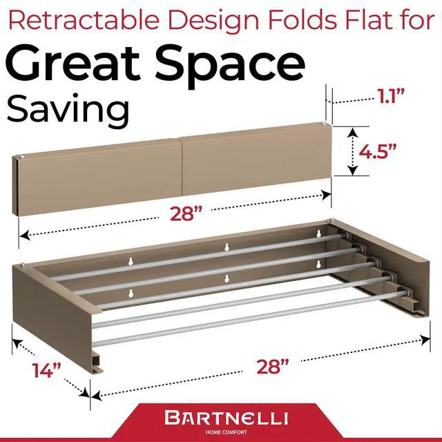 Alt view image 3 of 7 - Bartnelli Wall Mounted Clothes Drying Rack for Laundry | Collapsible Clothing Racks for Indoor and Outdoor Use | Patented Foldable Design for Space-Saving Efficiency (28 Cappuccino)