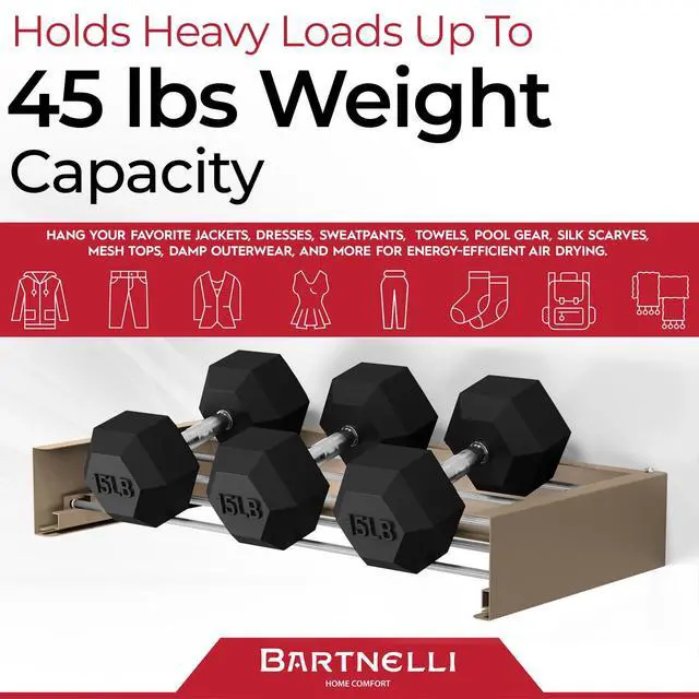 Alt view image 4 of 7 - Bartnelli Wall Mounted Clothes Drying Rack for Laundry | Collapsible Clothing Racks for Indoor and Outdoor Use | Patented Foldable Design for Space-Saving Efficiency (28 Cappuccino)