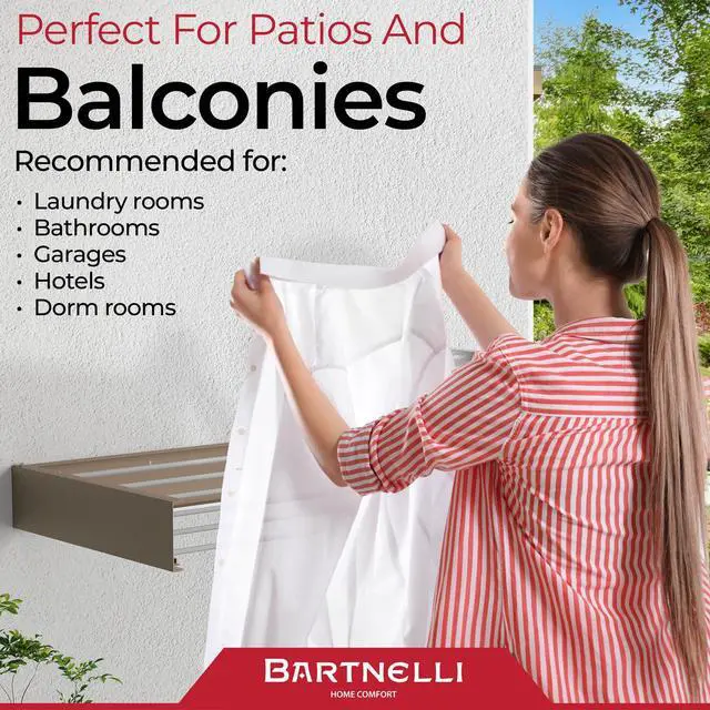 Alt view image 5 of 7 - Bartnelli Wall Mounted Clothes Drying Rack for Laundry | Collapsible Clothing Racks for Indoor and Outdoor Use | Patented Foldable Design for Space-Saving Efficiency (28 Cappuccino)
