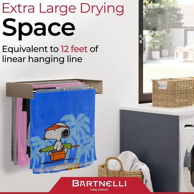 Alt view image 6 of 7 - Bartnelli Wall Mounted Clothes Drying Rack for Laundry | Collapsible Clothing Racks for Indoor and Outdoor Use | Patented Foldable Design for Space-Saving Efficiency (28 Cappuccino)
