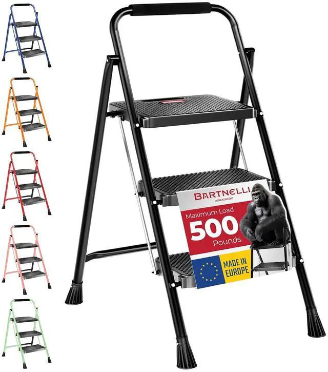 Main image of Bartnelli Pro Luxury Step Ladder | European Made 3 Step Foldable Step Stool for Home | Rock-Solid 500 lb Capacity,Built to Last with Highest-Grade Sturdy Steel Construction,Soft Handle, Anti-Slip Feet