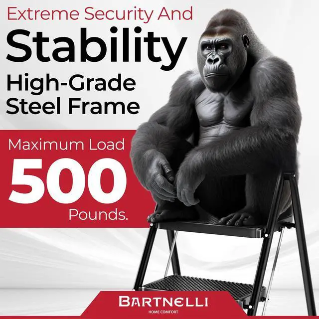 Alt view image 7 of 7 - Bartnelli Pro Luxury Step Ladder | European Made 3 Step Foldable Step Stool for Home | Rock-Solid 500 lb Capacity,Built to Last with Highest-Grade Sturdy Steel Construction,Soft Handle, Anti-Slip Feet