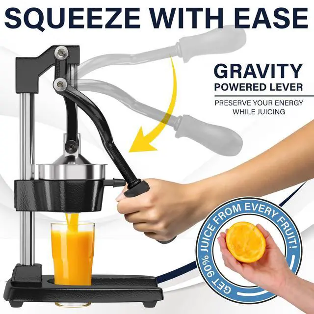 Alt view image 3 of 7 - Eurolux Ultra-Premium Cast Iron Juicer | Extra-Large, Heavy Duty, Commercial Grade, Stainless Steel Manual Hand Press Citrus Squeezer For Fresh Orange Juice, Pomegranate, Lemon, and Much More (Black)