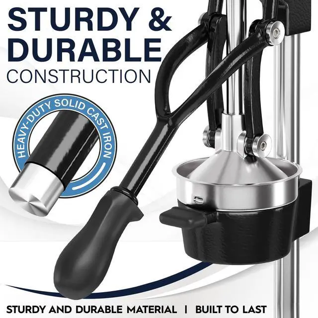 Alt view image 4 of 7 - Eurolux Ultra-Premium Cast Iron Juicer | Extra-Large, Heavy Duty, Commercial Grade, Stainless Steel Manual Hand Press Citrus Squeezer For Fresh Orange Juice, Pomegranate, Lemon, and Much More (Black)