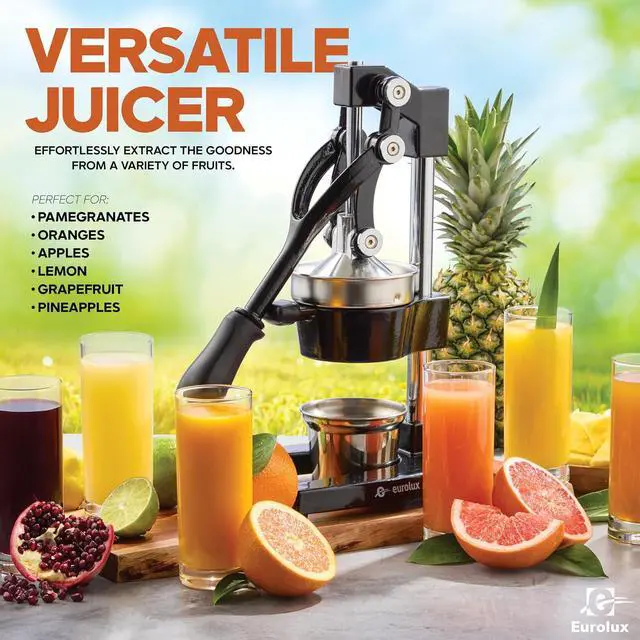 Alt view image 5 of 7 - Eurolux Ultra-Premium Cast Iron Juicer | Extra-Large, Heavy Duty, Commercial Grade, Stainless Steel Manual Hand Press Citrus Squeezer For Fresh Orange Juice, Pomegranate, Lemon, and Much More (Black)