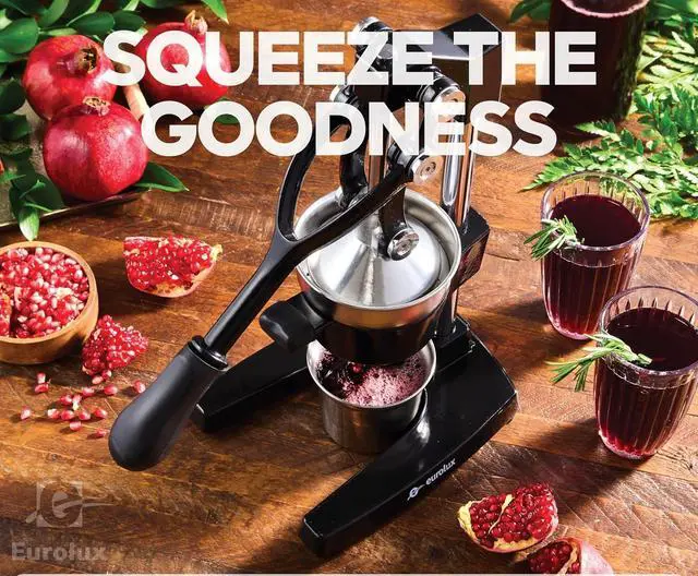 Alt view image 7 of 7 - Eurolux Ultra-Premium Cast Iron Juicer | Extra-Large, Heavy Duty, Commercial Grade, Stainless Steel Manual Hand Press Citrus Squeezer For Fresh Orange Juice, Pomegranate, Lemon, and Much More (Black)