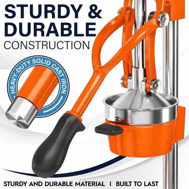 Alt view image 3 of 7 - Eurolux Ultra-Premium Cast Iron Juicer | Extra-Large, Heavy Duty, Commercial Grade, Stainless Steel Manual Hand Press Citrus Squeezer For Fresh Orange Juice, Pomegranate, Lemon, and Much More (Orange)