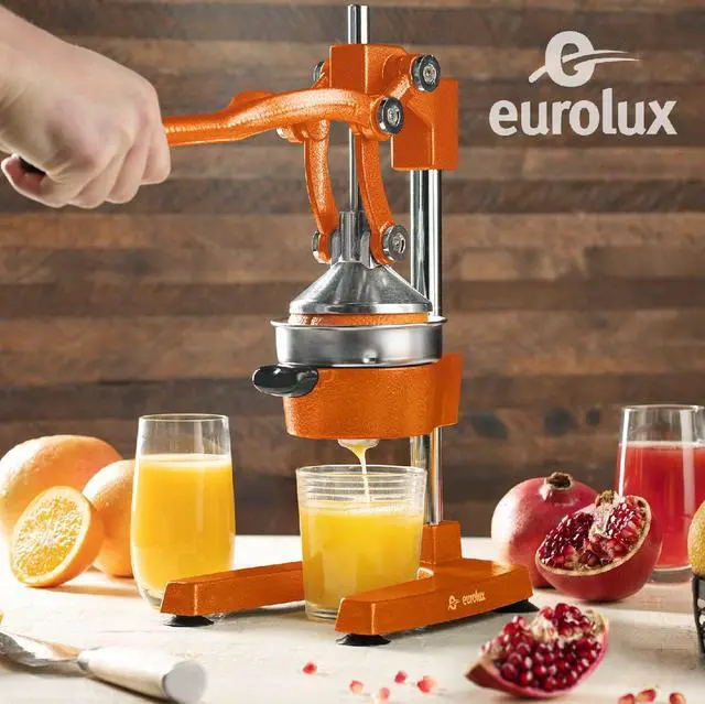 Alt view image 2 of 7 - Eurolux Ultra-Premium Cast Iron Juicer | Extra-Large, Heavy Duty, Commercial Grade, Stainless Steel Manual Hand Press Citrus Squeezer For Fresh Orange Juice, Pomegranate, Lemon, and Much More (Orange)