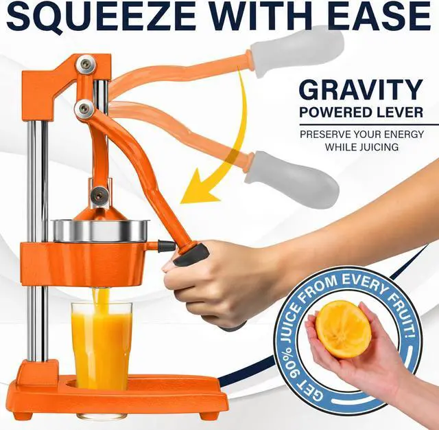 Alt view image 4 of 7 - Eurolux Ultra-Premium Cast Iron Juicer | Extra-Large, Heavy Duty, Commercial Grade, Stainless Steel Manual Hand Press Citrus Squeezer For Fresh Orange Juice, Pomegranate, Lemon, and Much More (Orange)