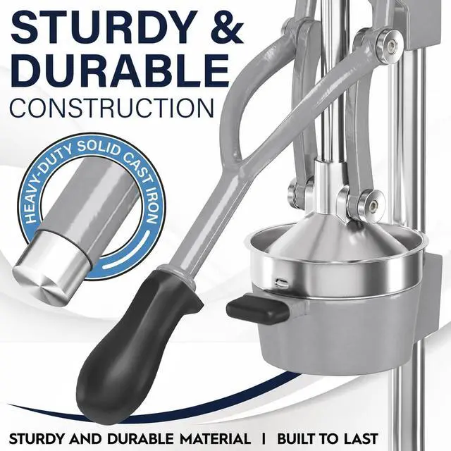 Alt view image 3 of 7 - Eurolux Ultra-Premium Cast Iron Juicer | Extra-Large, Heavy Duty, Commercial Grade, Stainless Steel Manual Hand Press Citrus Squeezer For Fresh Orange Juice, Pomegranate, Lemon, and Much More (Gray)