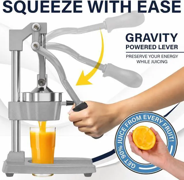 Alt view image 4 of 7 - Eurolux Ultra-Premium Cast Iron Juicer | Extra-Large, Heavy Duty, Commercial Grade, Stainless Steel Manual Hand Press Citrus Squeezer For Fresh Orange Juice, Pomegranate, Lemon, and Much More (Gray)