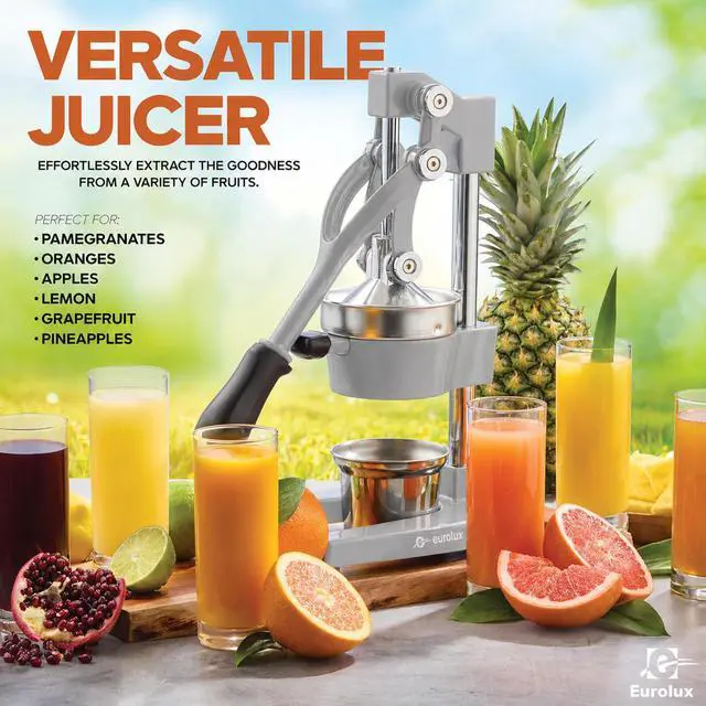 Alt view image 6 of 7 - Eurolux Ultra-Premium Cast Iron Juicer | Extra-Large, Heavy Duty, Commercial Grade, Stainless Steel Manual Hand Press Citrus Squeezer For Fresh Orange Juice, Pomegranate, Lemon, and Much More (Gray)
