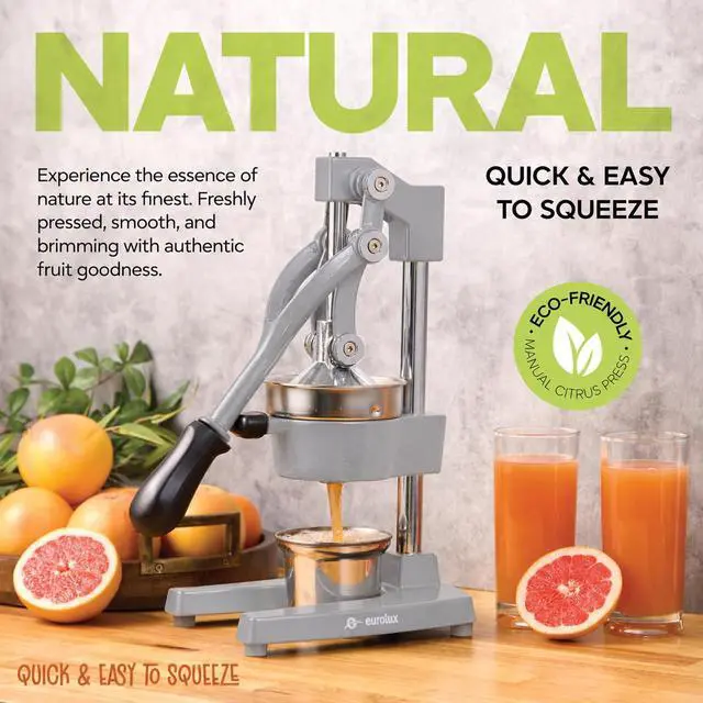 Alt view image 5 of 7 - Eurolux Ultra-Premium Cast Iron Juicer | Extra-Large, Heavy Duty, Commercial Grade, Stainless Steel Manual Hand Press Citrus Squeezer For Fresh Orange Juice, Pomegranate, Lemon, and Much More (Gray)