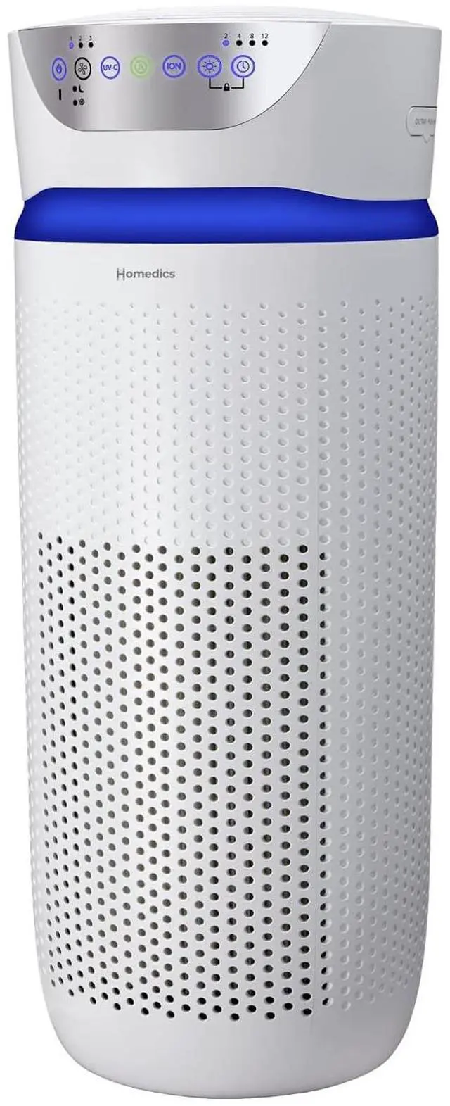 Main image of Homedics 5-in-1 UV-C Air Purifier - 360-Degree HEPA Filter for 1,593 Sq Ft, Extra Large Air Purifiers for Bedroom and Home, Essential Oil Pads, Built-In Timer, 5 Speed Settings for Large Rooms, White