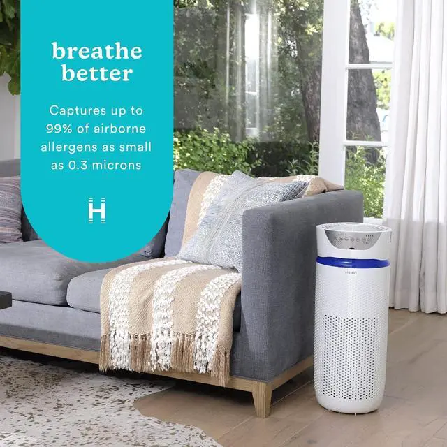 Alt view image 2 of 7 - Homedics 5-in-1 UV-C Air Purifier - 360-Degree HEPA Filter for 1,593 Sq Ft, Extra Large Air Purifiers for Bedroom and Home, Essential Oil Pads, Built-In Timer, 5 Speed Settings for Large Rooms, White