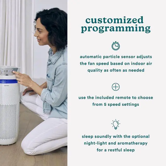 Alt view image 6 of 7 - Homedics 5-in-1 UV-C Air Purifier - 360-Degree HEPA Filter for 1,593 Sq Ft, Extra Large Air Purifiers for Bedroom and Home, Essential Oil Pads, Built-In Timer, 5 Speed Settings for Large Rooms, White