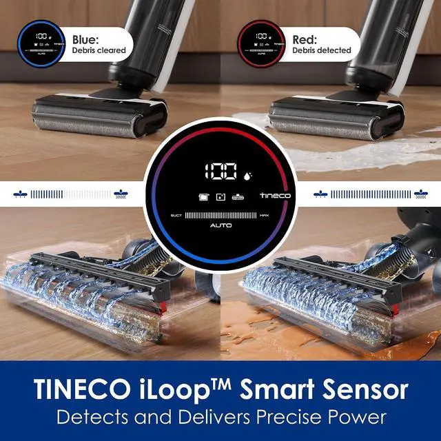Alt view image 4 of 7 - Tineco Floor ONE S5 Smart Cordless Wet Dry Vacuum Cleaner and Mop for Hard Floors, Digital Display, Long Run Time, Great for Sticky Messes and Pet Hair, Space-Saving Design, Blue