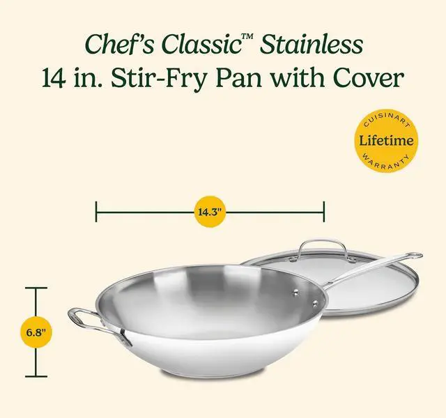 Alt view image 5 of 5 - Cuisinart 14-Inch Stir-Fry Pan, Helper Handle and Glass Cover, Chef's Classic Stainless Steel, 726-38H