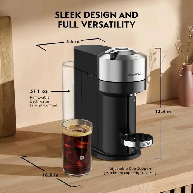 Alt view image 7 of 7 - Nespresso Vertuo Next Deluxe Coffee and Espresso Machine by De'Longhi, Chrome