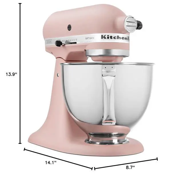 Alt view image 7 of 7 - KitchenAid Artisan Series 5 Quart Tilt Head Stand Mixer with Pouring Shield KSM150PS, Feather Pink