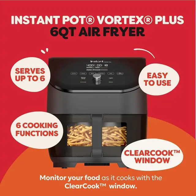 Alt view image 2 of 7 - Instant Pot Vortex Plus 6QT ClearCook Air Fryer, Clear Windows, Custom Program Options, 6-in-1 Functions, Crisps, Broils, Roasts, Dehydrates, Bakes, Reheats, from the Makers of Instant Pot, Black