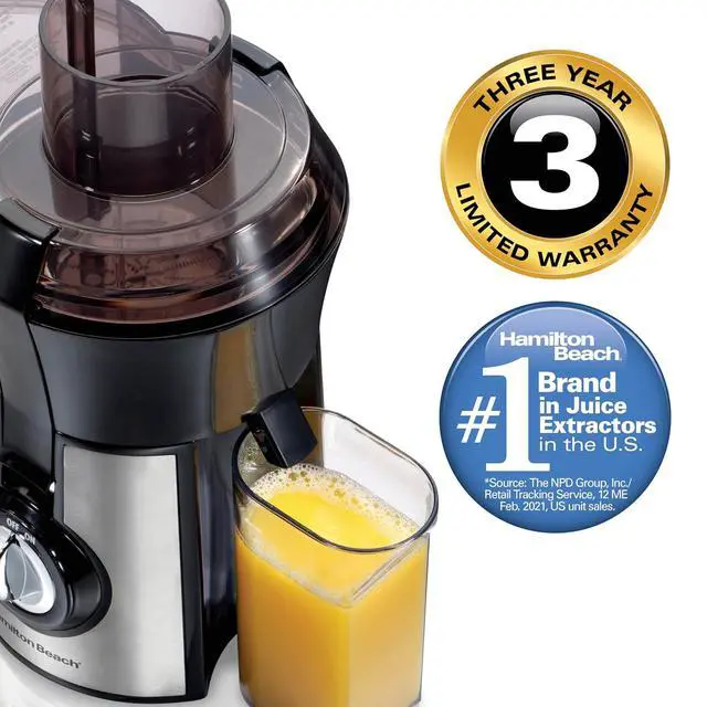 Alt view image 6 of 7 - Hamilton Beach Juicer Machine, Big Mouth 3 Feed Chute for Whole Fruits and Vegetables, Easy to Clean, Centrifugal Extractor, Vegetable & Fruit Juicer, BPA Free, 800W Motor, Stainless Steel