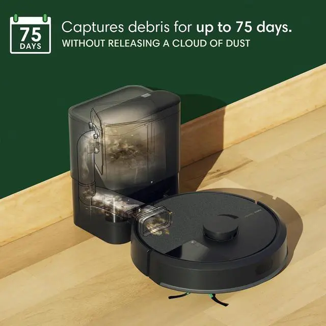 Alt view image 3 of 7 - iRobot Roomba 104 2in1 Vacuum & Mop Robot - Self-Empties for 75 Days, Intense Power-Lifting Suction, Vacuums All Floors, Ideal for Pet Hair, LiDAR Smart Navigation Mapping, Mops Hard Floors