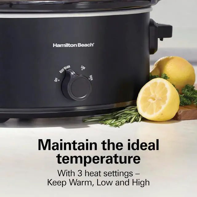 Alt view image 4 of 7 - Hamilton Beach 6 Quart Double Dish Slow Cooker, Cooks 2 Meals At Once | Dual 2.5 Quart Nonstick Insert | 3 Heat Settings | Serves 7+ | Dishwasher Safe Stoneware Crock & Glass Lid | Black | 33569