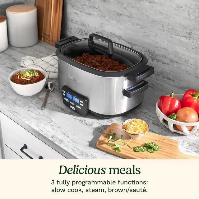 Alt view image 2 of 6 - Cuisinart 3-In-1 Cook Central 6-Quart Multi-Cooker: Slow Cooker, Brown/Saute, Steamer, MSC-600 NAS, Silver