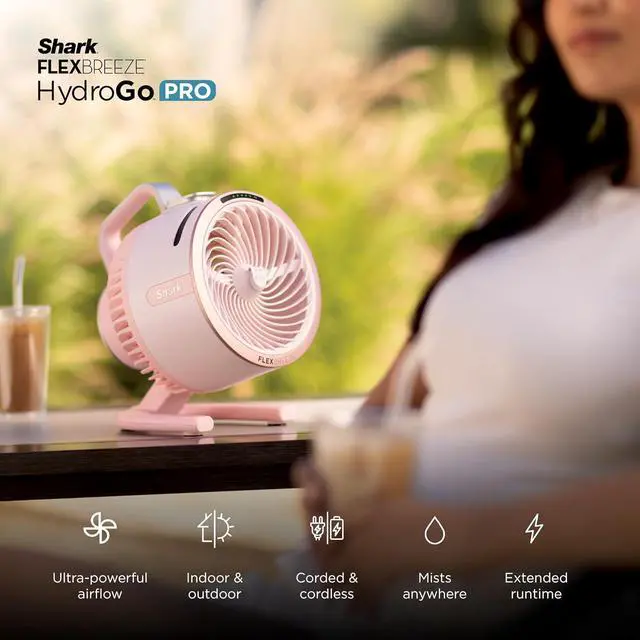 Alt view image 2 of 7 - All-New Shark FlexBreeze HydroGo Pro Fan, Indoor & Outdoor Powerful Cooling Fan with Dry-Touch Mist, Portable Cordless & Corded, Long Battery Runtime, 5 Speeds, Sky, FA056BL (2026 Release)