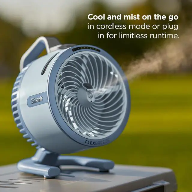 Alt view image 4 of 7 - All-New Shark FlexBreeze HydroGo Pro Fan, Indoor & Outdoor Powerful Cooling Fan with Dry-Touch Mist, Portable Cordless & Corded, Long Battery Runtime, 5 Speeds, Sky, FA056BL (2026 Release)
