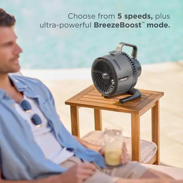 Alt view image 6 of 7 - All-New Shark FlexBreeze HydroGo Pro Fan, Indoor & Outdoor Powerful Cooling Fan with Dry-Touch Mist, Portable Cordless & Corded, Long Battery Runtime, 5 Speeds, Sky, FA056BL (2026 Release)