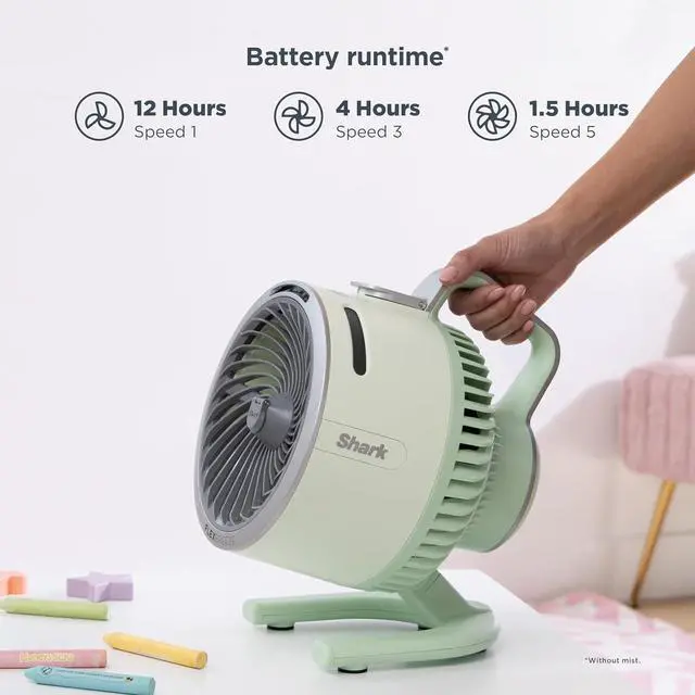 Alt view image 7 of 7 - Shark FlexBreeze HydroGo FanUltra-powerful portable fan with indoor + outdoor mist. Corded & cordless, 5 speeds, evaporative misting, Grey, FA052