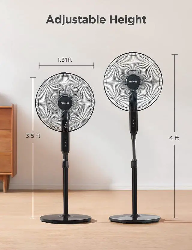 Alt view image 6 of 7 - PELONIS 16" Oscillating Pedestal Stand Up Fan | Adjustable Height | Ultra Quiet DC Motor | Remote Control | 12 Speed | 12-Hour Timer | High Energy Efficiency | for Bedroom Home Office Use | Black