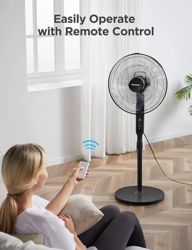 Alt view image 7 of 7 - PELONIS 16" Oscillating Pedestal Stand Up Fan | Adjustable Height | Ultra Quiet DC Motor | Remote Control | 12 Speed | 12-Hour Timer | High Energy Efficiency | for Bedroom Home Office Use | Black