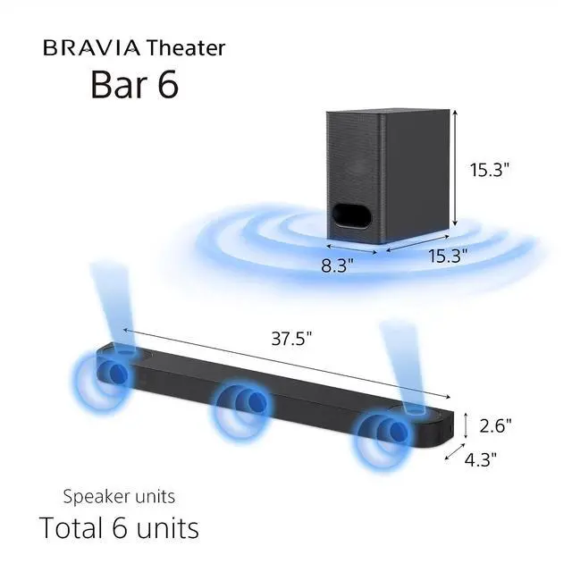 Alt view image 3 of 7 - Sony BRAVIA Theater Bar 6 3.1.2ch Home Theater Soundbar with Wireless Sub | Dual up-firing speakers, Dolby Atmos & DTS:X Surround Sound, Bluetooth, Center Channel for Clear Dialogue, HT-B600