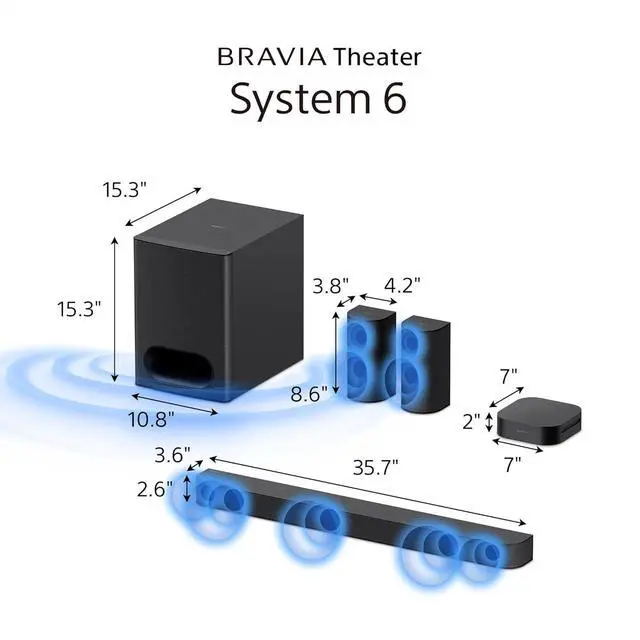 Alt view image 3 of 7 - Sony BRAVIA Theater System 6 5.1ch Soundbar with Subwoofer & Rear Speakers | Dolby Atmos & DTS:X Surround Sound Home Theater, Bluetooth, Center Channel for Clear Dialogue, Multi Stereo, HT-S60