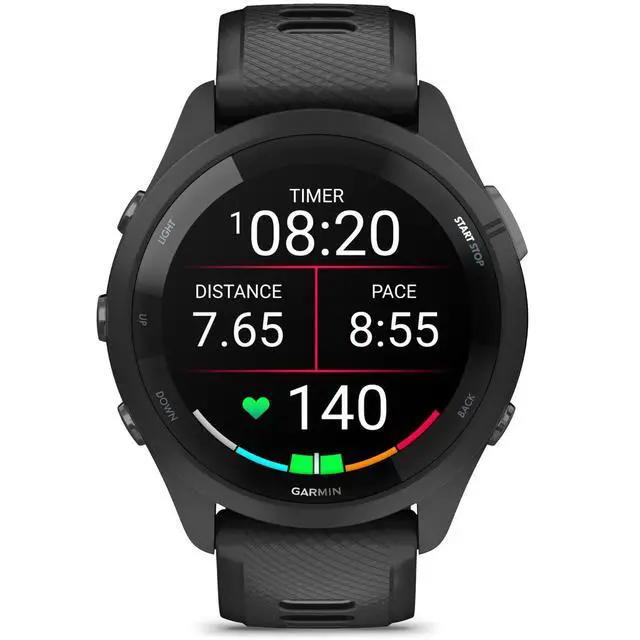 Alt view image 3 of 7 - Garmin Forerunner 265 Running GPS Smartwatch, AMOLED Display, 46mm, Black/Powder Gray, 010-02810-00 - Bundle w/Deco Essentials Charging Dock, Dust Cover and USB-C Cable