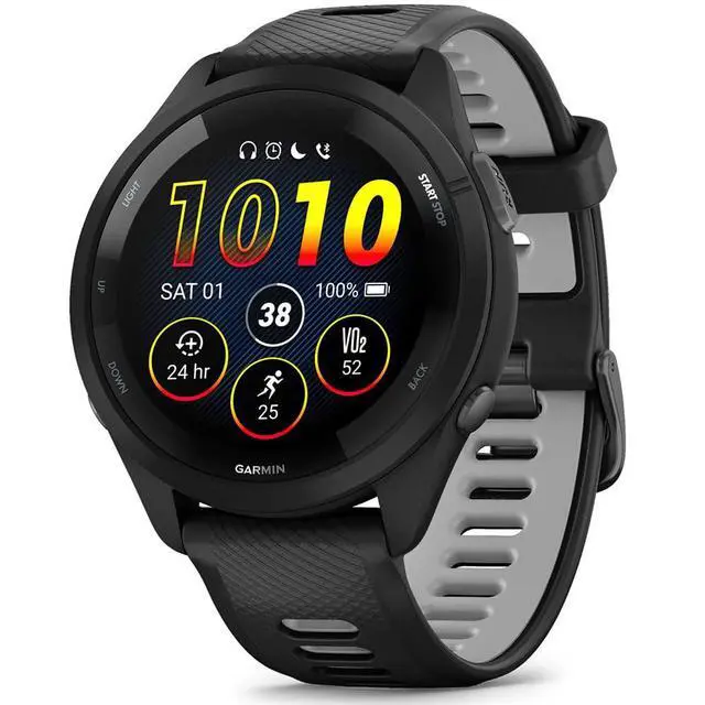 Alt view image 2 of 7 - Garmin Forerunner 265 Running GPS Smartwatch, AMOLED Display, 46mm, Black/Powder Gray, 010-02810-00 - Bundle w/Deco Essentials 26-Month CPS Plan