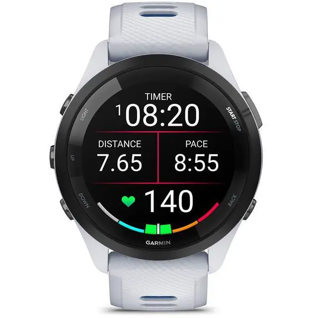 Alt view image 3 of 7 - Garmin Forerunner 265 Running GPS Smartwatch, AMOLED Display, 46mm, Whitestone/Tidal Blue, 010-02810-01 - Bundle w/Deco Essentials 26-Month CPS Plan