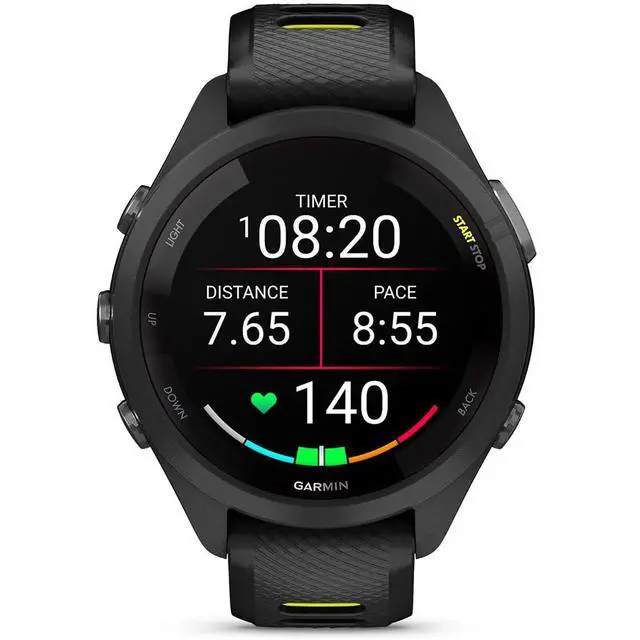 Alt view image 3 of 7 - Garmin Forerunner 265S Running GPS Smartwatch, AMOLED Display, 42mm, Black/Amp Yellow, 010-02810-03 - Bundle w/Deco Essentials Charging Dock, Dust Cover and USB-C Cable