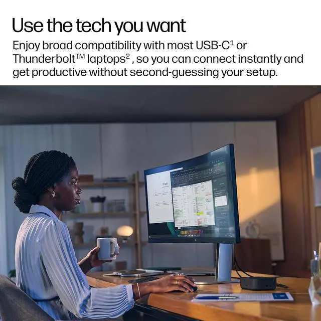 Alt view image 6 of 7 - HP USB-C 100W G6 Dock + One Extra USB-C Cable Included, Future-Proof Design with Ambient LED Lighting, On-Screen Notifications, Extra USB-C Ports, HDMI 2.1, 120Hz