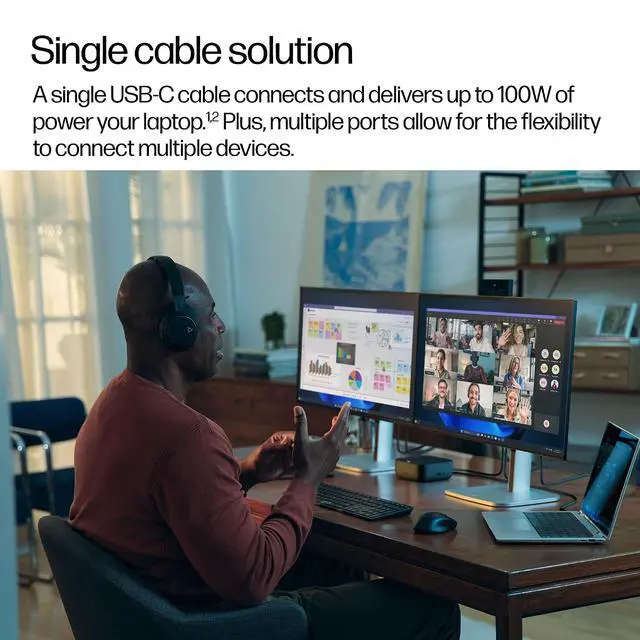 Alt view image 7 of 7 - HP USB-C 100W G6 Dock + One Extra USB-C Cable Included, Future-Proof Design with Ambient LED Lighting, On-Screen Notifications, Extra USB-C Ports, HDMI 2.1, 120Hz