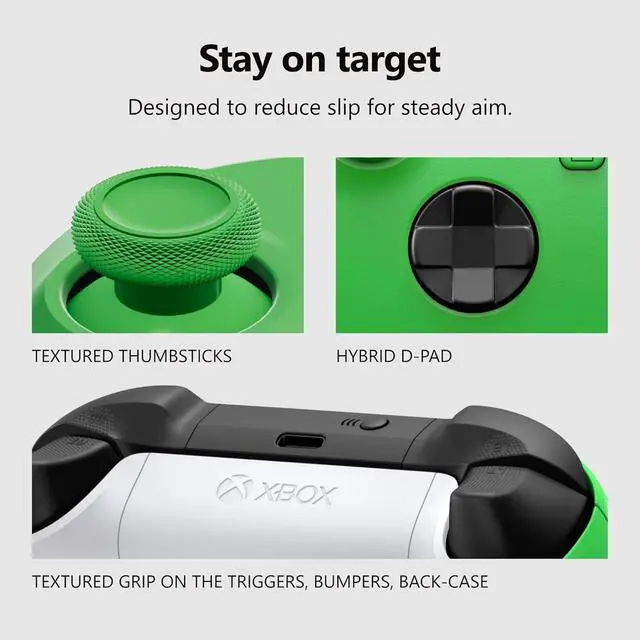 Alt view image 3 of 7 - Xbox Wireless Gaming Controller | Velocity Green | Console, PC, & Cloud Devices | Textured Grip | Wireless, Bluetooth, USB-C Connectivity