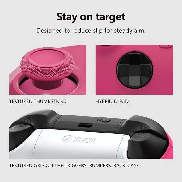 Alt view image 3 of 7 - Xbox Wireless Gaming Controller | Deep Pink | Console, PC, & Cloud Devices | Textured Grip | Wireless, Bluetooth, USB-C Connectivity