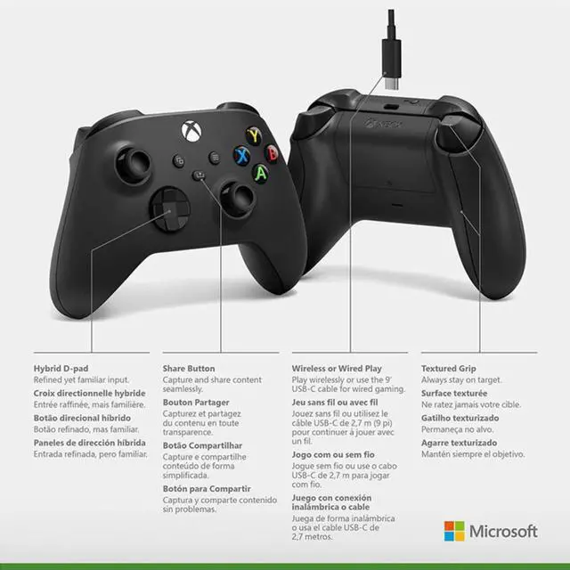 Alt view image 7 of 7 - Microsoft Xbox Wireless Controller w/USB-C Cable for PC, Carbon Black, 1V8-00001 (2-Pack)